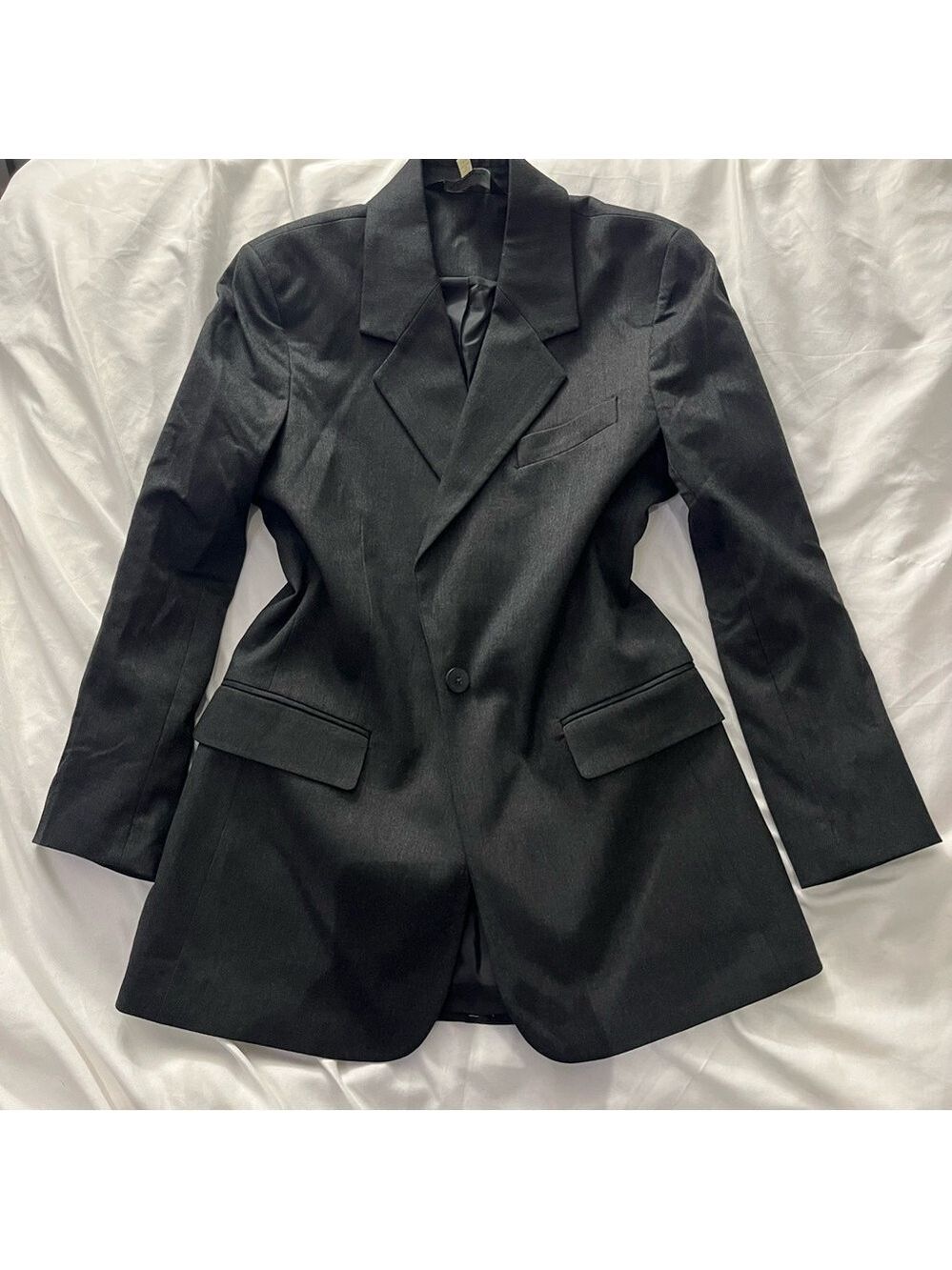Femme by Design Oversized Boyfriend Blazer Top Academia Charcoal Small Petite